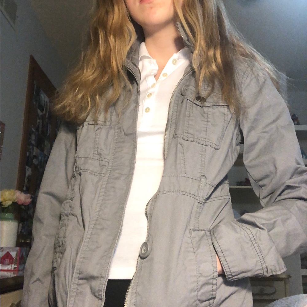 Grey Blue Plaid Interior Spring Jacket Women's M